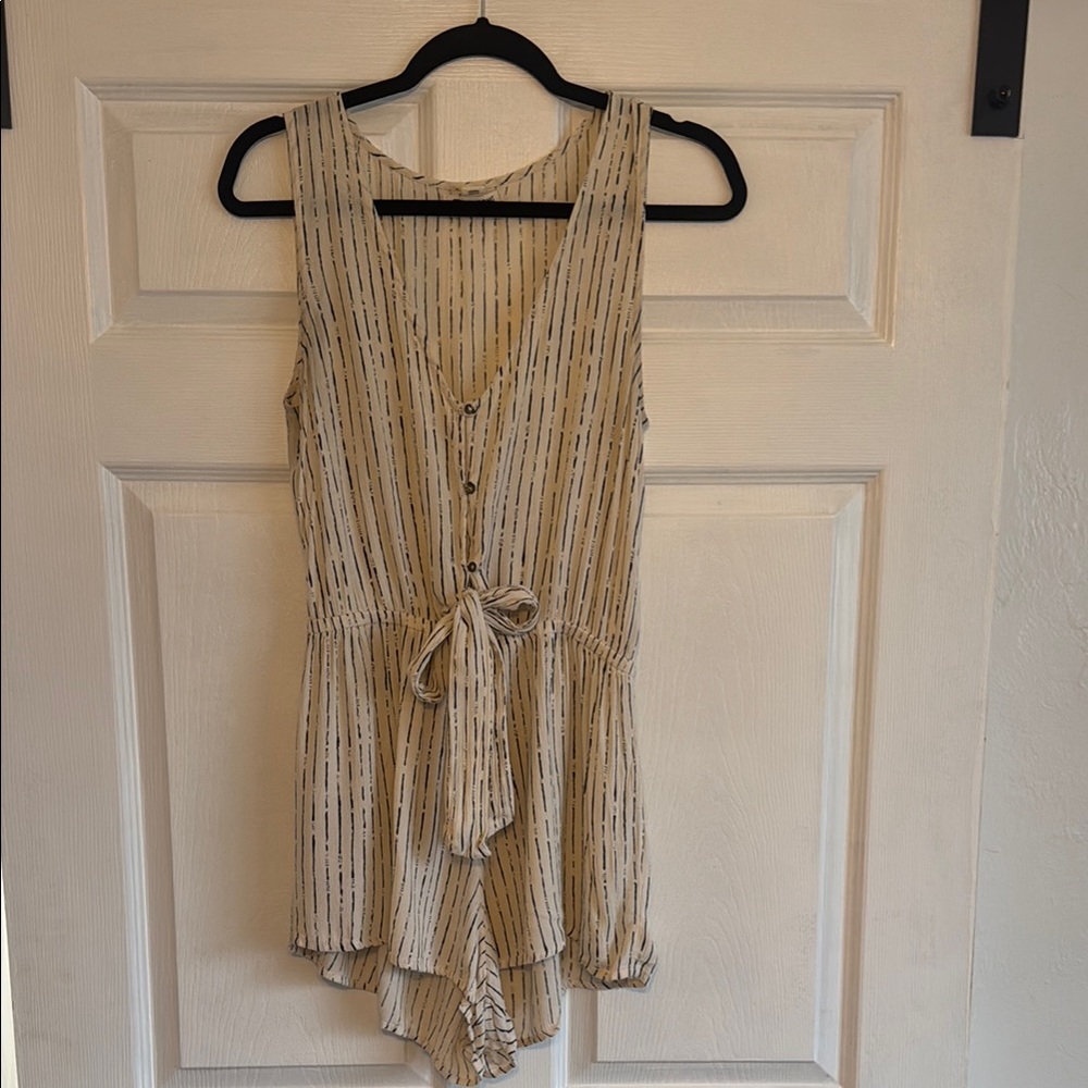 Striped Beige Sleeveless romper